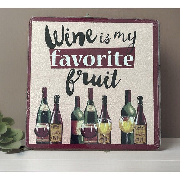 Other - Wine Is My Favorite Fruit Design Glass Cutting Board  7.75" X 7.75"‎ - NEW